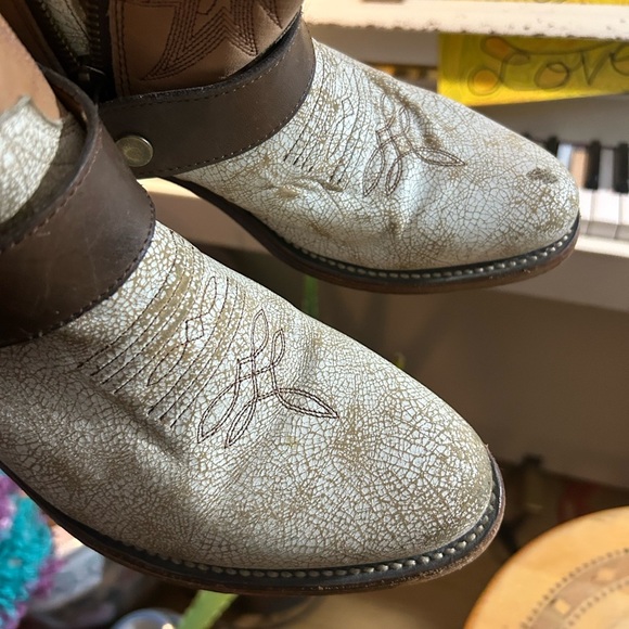 ASH Vintage Distressed Gold Brown Straps ankle Leather cowboy boots bootie 38 - Picture 15 of 16